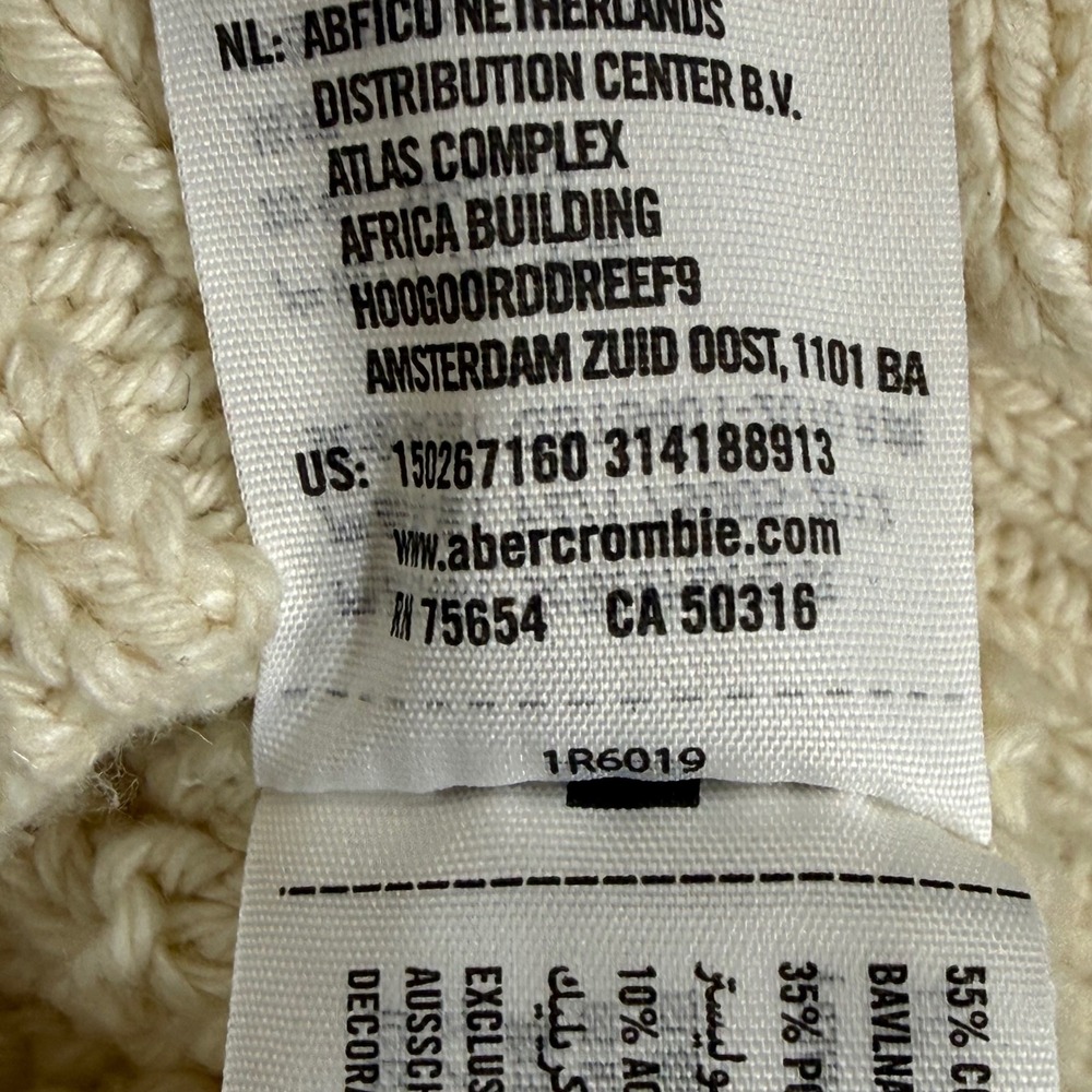Abercrombie Fitch Cream Cable Fisherman Knit Crew Neck Sweater Women Size L - Picture 7 of 9